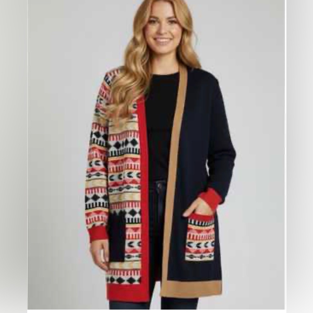 NWT Style & Co Aztec Open Cardigan Multicolor Size XL